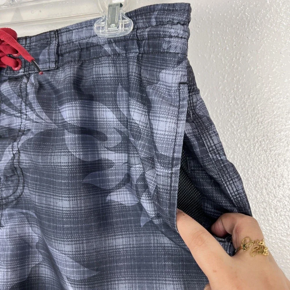 Speedo Shorts Men Large Grey Floral Plaid Board Beach Swim Surf Active Bottoms